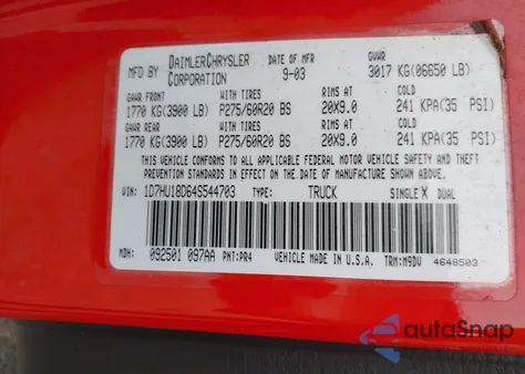 2004 Dodge Ram 1500 Slt/Laramie z USA, uszkodzony, nr VIN 1D7HU18D64S544703